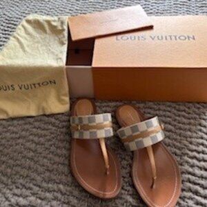 Louis Vuitton Damier Azure Palma Flat Thong Sandals Size 9
